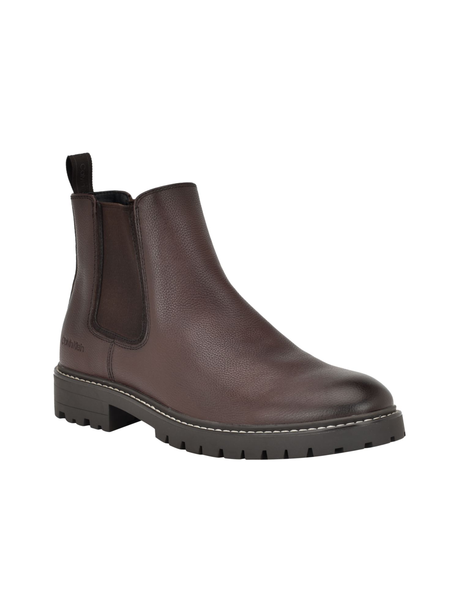 CALVIN KLEIN Mens Brown Padded Back Pull-Tab Lug Sole Goring Letrel Almond Toe Block Heel Chelsea Boot 11.5 M